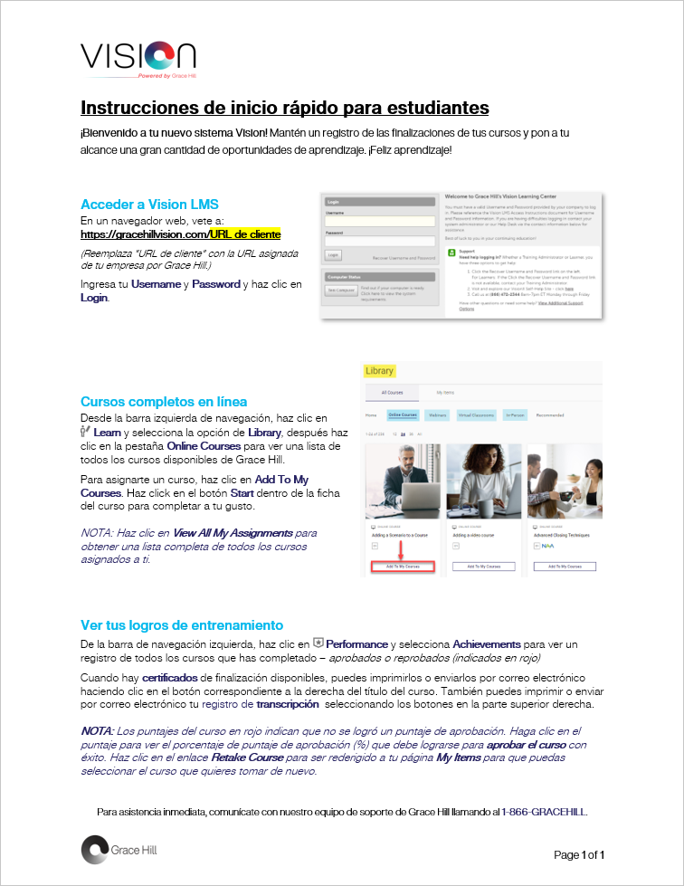 Vision Quick Start Access Instructions (Learners) Grace Hill CRC Vision Quick Start Access Instructions (Learners) Grace Hill CRC