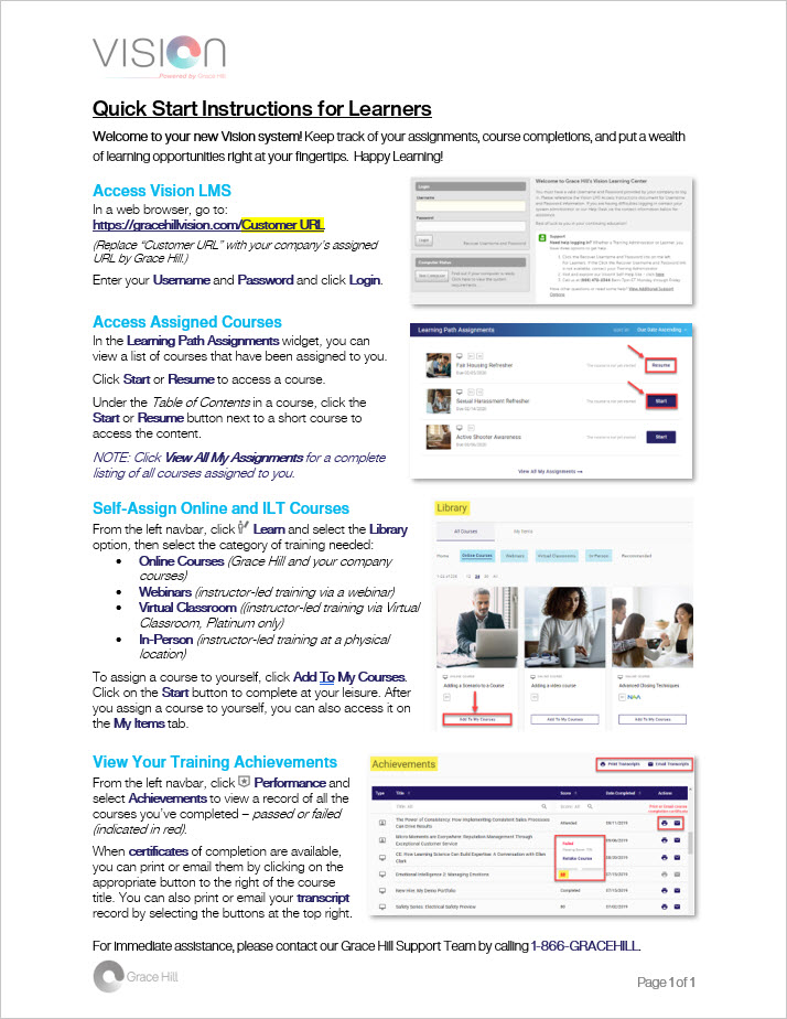 Vision Quick Start Access Instructions (Learners) Grace Hill CRC Vision Quick Start Access Instructions (Learners) Grace Hill CRC